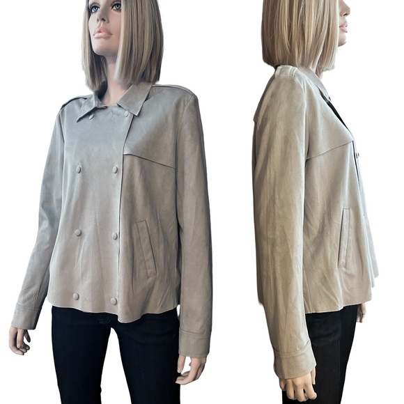 Kut from the Kloth Trech Swing Pea Jacket Coat Faux Vegan Suede Double Breasted - Picture 11 of 16